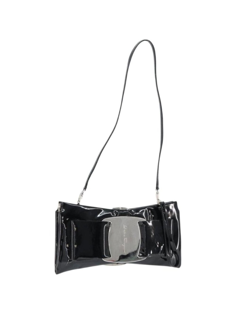 Salvatore Ferragamo Vala Shoulder Bag Enamel Black Silver